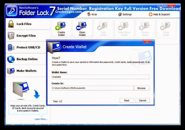 serial key for new softwares folder lock 7